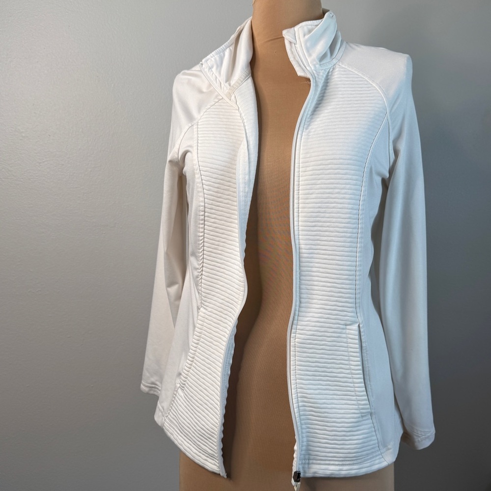 Avia White Jacket Medium Sport Stretch Travel Pockets Funnel Stand Up Collar Zip